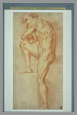 Jeune homme nu, accoudé sur sa jambe droite posée sur un degré, image 1/1