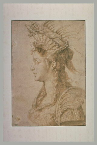Femme vue en buste, de profil, coiffée d'un diadème surmonté d'un rouget, image 2/2