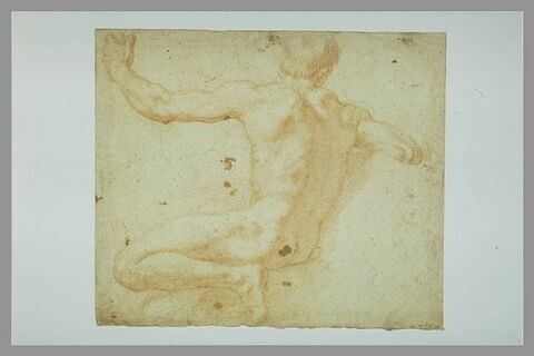 Homme nu, assis, de dos, appuyé sur le bras droit, le bras gauche tendu, les jambes repliées à gauche, image 1/1