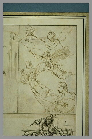 Cinq croquis d'anges volant et jouant de divers instruments, image 2/2