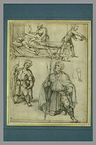 Deux hommes près d'un malade; deux études pour un St Roch ; croquis de jambe, image 3/3
