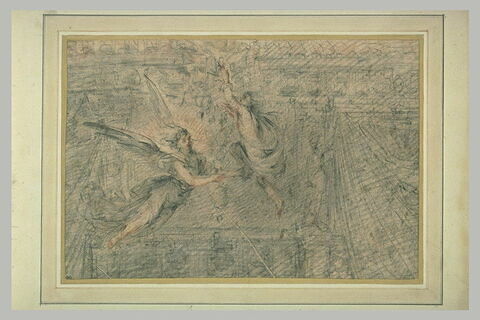 Un ange dans les airs, parait soutenir une figure qui s'élève, devant une architecture, image 2/2