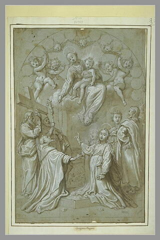 La Vierge donnant le Rosaire à saint Dominique devant des saints