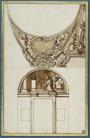 Projet de voûte et de lunette avec saint Charles Borromée en prière, image 1/3