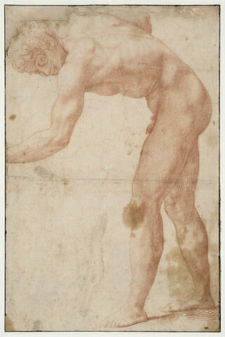 Homme nu, vu de profil, penché en avant et tourné vers la gauche, image 1/1