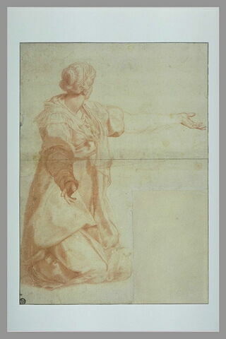Femme drapée, agenouillée, le bras gauche tendu, la tête tournée à gauche, image 1/1
