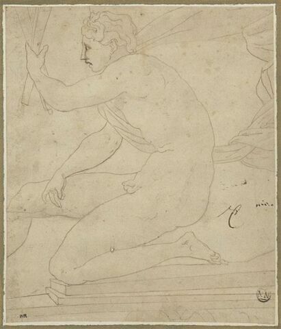 Homme nu, à demi agenouillé, de profil vers la gauche : Apollon?