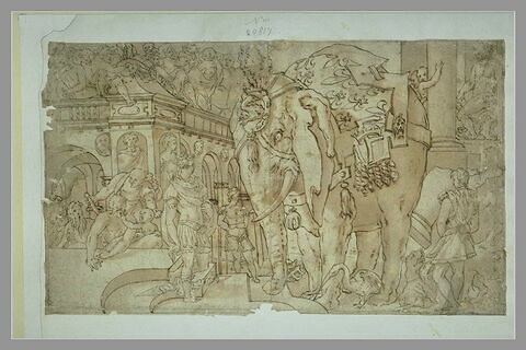 Plusieurs figures et un éléphant près d'un palais : l'elephant fleurdelysé, image 2/2