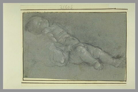 Enfant nu couché sur un coussin, endormi, image 1/1