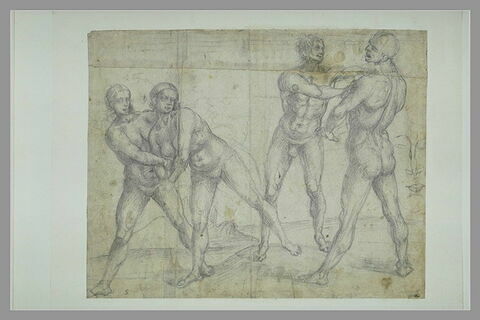 Deux hommes nus luttant, et deux femmes nues luttant, image 2/2