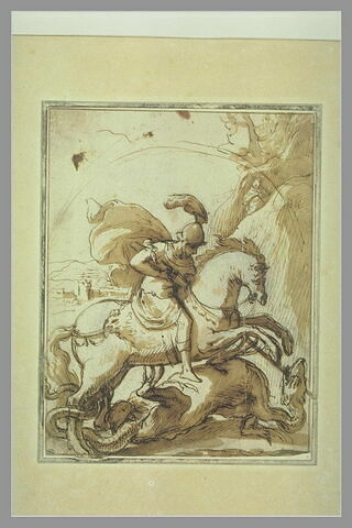 Saint Georges terrassant le dragon devant la figure de la Cappadoce