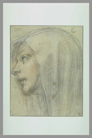 Visage de sainte Catherine de Sienne, de profil à gauche