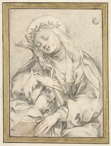 Sainte Catherine de Sienne en méditation, appuyant sa tête contre la croix