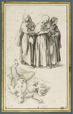 Sainte Claire et deux de ses compagnes, et deux figures masculines, étendues
