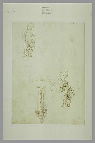 Deux enfants ; la Vierge à l'Enfant ; un moine debout, image 1/1
