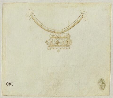 Deux études d'un collier avec un pendentif marqué WAST, image 1/2