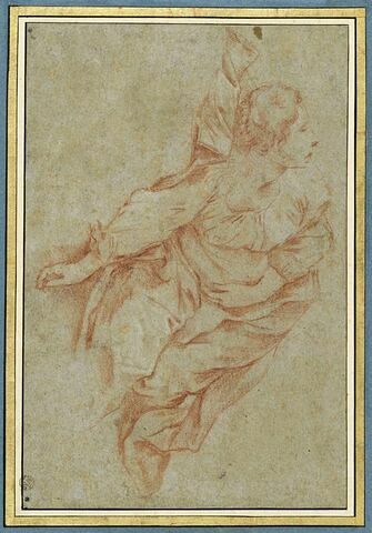 Femme allongée au sol, le bras droit pendant : sainte Agathe (?)