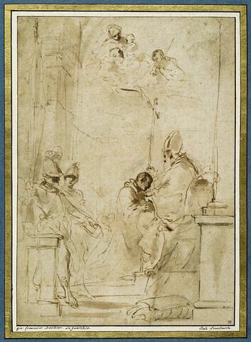 Deux soldats regardent saint Guillaume agenouillé devant un évêque, image 1/3