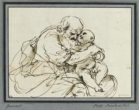 Saint Joseph assis tenant l'Enfant Jésus dans ses bras