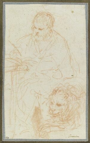 Saint Marc assis, écrivant à une table, avec un lion à ses pieds, image 1/2