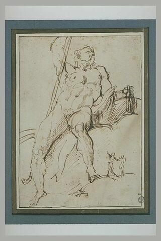 Polyphème nu, assis, tenant une flûte de Pan, et deux figures plus petites, image 2/2