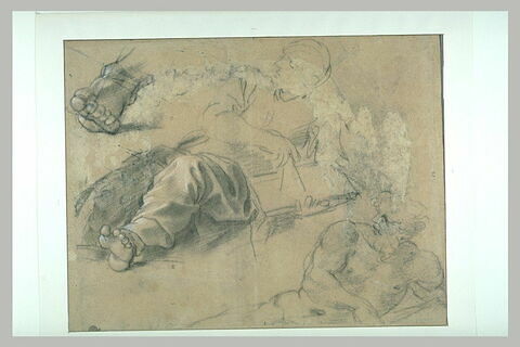 Etudes pour un homme allongé, usant d'un compas sur un livre, image 1/1