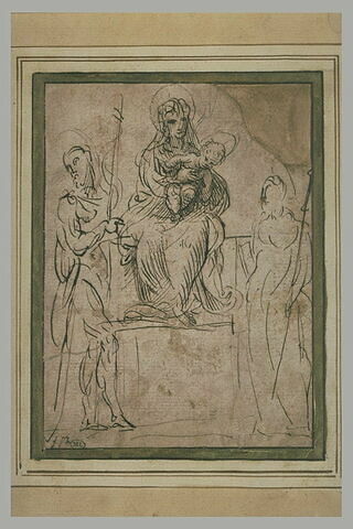 La Vierge à l'Enfant adorée par saint Jean-Baptiste et un autre saint, image 1/1