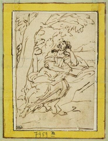 Saint Jean assis au pied d'un arbre accoudé sur un livre