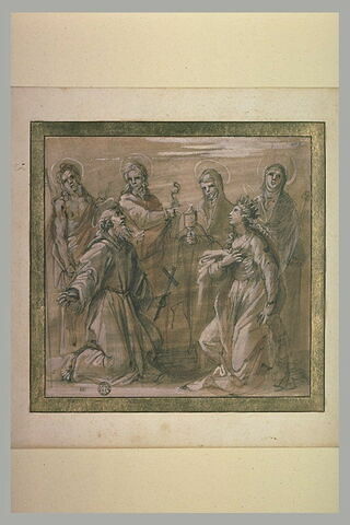 Saint François et sainte Catherine à genoux entourée de quatre saints