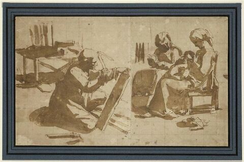 La Vierge, l'Enfant, sainte Anne et saint Joseph préparant une pièce de bois, image 1/2