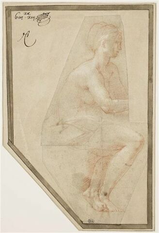 Femme nue, assise, de profil vers la  droite