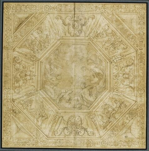 Projet pour un plafond octogonal avec au centre un compartiment octogonal contenant la représentation des neuf Muses, image 1/2