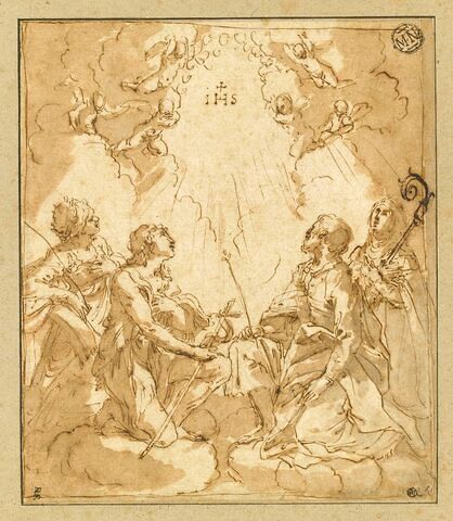 Quatre saints et six anges adorant le Nom de Jésus, image 4/4