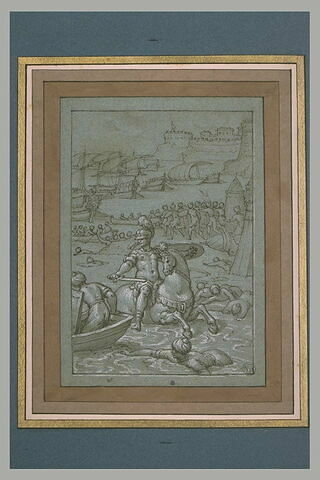 Bataille navale avec un cavalier attaquant un campement de turcs dansun port, image 3/3