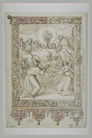 Bannière richement ornée, avec une adoration du Saint-Sacrement, image 1/1