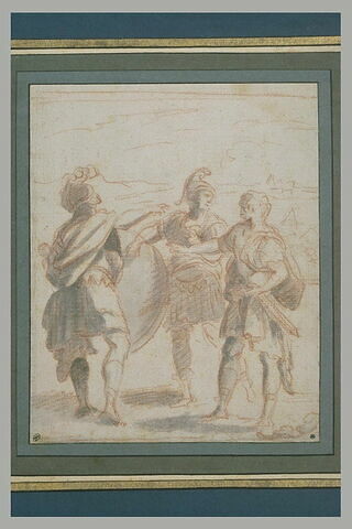 Achille se regardant dans son bouclier tenu par deux guerriers, image 3/3