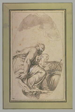 Saint Pierre assis la tête penchée vers la droite, à côté d'une reine (?), image 1/1