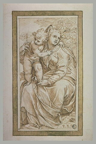 La Vierge assise avec l'Enfant Jésus debout sur les genoux, image 1/1