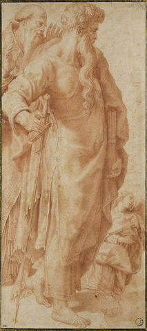 Saint Paul debout, tourné vers la droite, avec saint Augustin et un ange