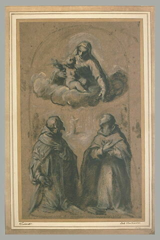 La Vierge et l'Enfant adorés par saint Dominique et saint Antoine de Padoue, image 1/1