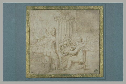 Un ange jouant de l'orgue et un autre appuyant sur un soufflet, image 1/1