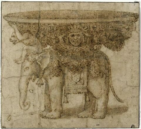 Un éléphant aux armes d'un pape Médicis et un singe soutenant une vasque, image 1/2