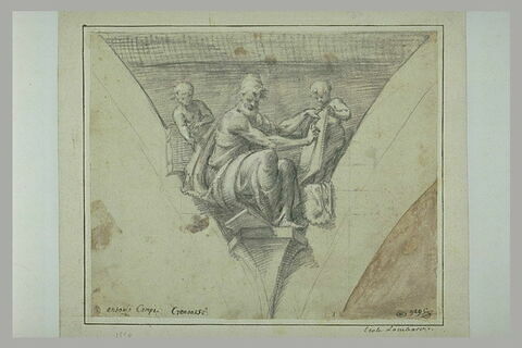 Un prophète assis et deux anges à ses côtés, dans un pendentif