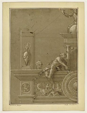 Projet avec une horloge pour la partie supérieure gauche de l'arc triomphale de Charles V à Crémone, image 1/2