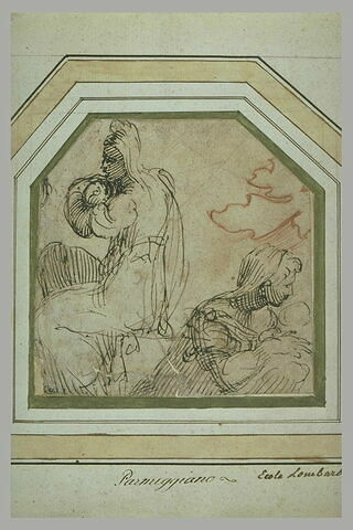 Deux études de femmes portant un enfant, et une feuille d'acanthe, image 2/2
