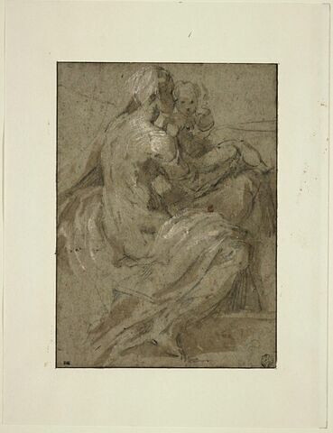 La Vierge assise de profil, vers la droite, tenant l'Enfant, image 1/2