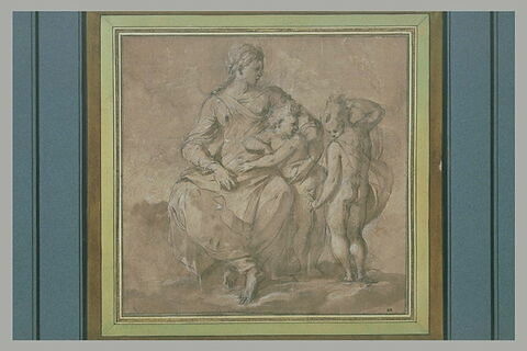 Une femme assise avec deux enfants debout à sa gauche : la Charité?, image 1/1