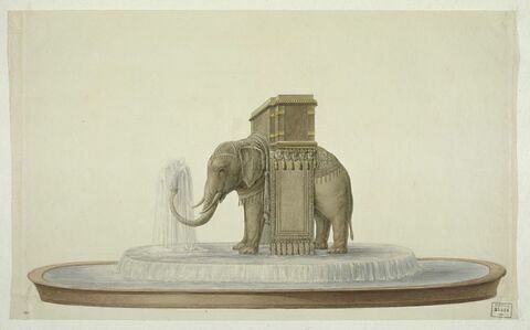 Etude de la fontaine de l'éléphant, celui-ci porte sur son dos un coffre, image 1/2