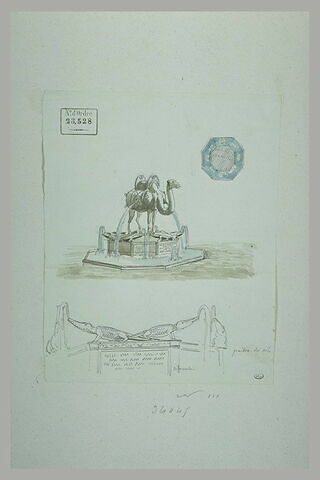 Etude d'une fontaine publique surmontée d'un dromadaire, ornée de crocodiles, image 1/1