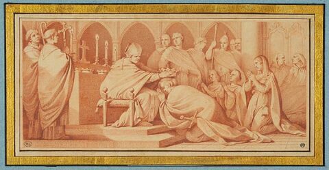 Le Pape Etienne III donnant l'onction royale à Pépin le Bref et sa famille